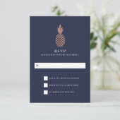 Faux Roos Goud en Navy Ananas Bruiloft RSVP (Staand voorkant)