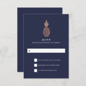 Faux Roos Goud en Navy Ananas Bruiloft RSVP (Voorkant / Achterkant)