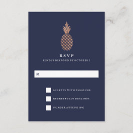 Faux Roos Goud en Navy Ananas Bruiloft RSVP Kaartje