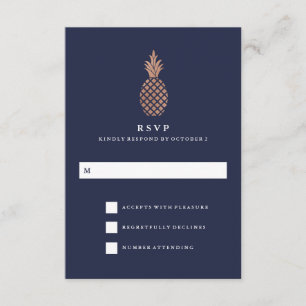 Faux Roos Goud en Navy Ananas Bruiloft RSVP Kaartje
