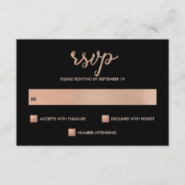 Faux Roos Goud en Zwart Bokeh Hart Bruiloft RSVP Kaartje
