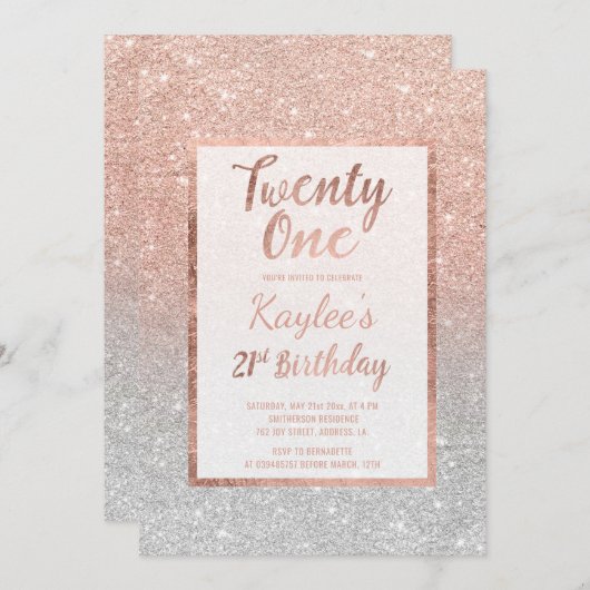 Faux roos goud faux glitter zilver chic 21st Geboo Kaart (Voorkant / Achterkant)