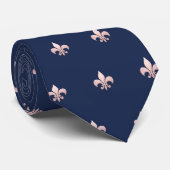 Faux Roos Goud Fleur de Lis DIY Navy Blauw Stropdas (Opgerold)