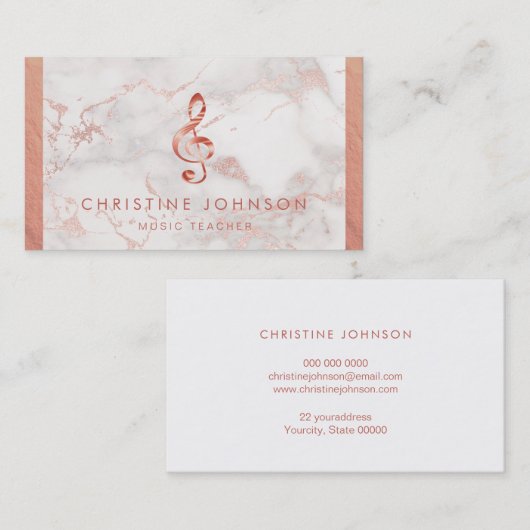 Faux roos Goud folie Muziek Treble Clef Visitekaartje (Voorkant / Achterkant)