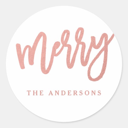 Faux Roos Goud Folie Script Merry Vakantie Sticker (Voorkant)