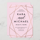 Faux Roos Goud Geometrisch op Blush Pink Wedding Kaart (Voorkant / Achterkant)
