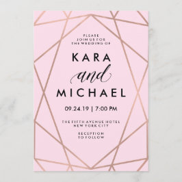 Faux Roos Goud Geometrisch op Blush Pink Wedding Kaart