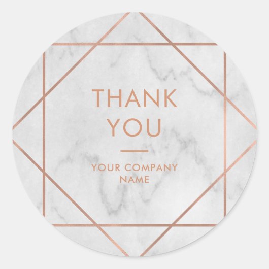Faux Roos Goud Geometrisch op Marmer | Dank u Ronde Sticker (Voorkant)