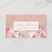 Faux roos goud glitter florale waterverf make-up visitekaartje (Voorkant)
