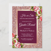 Faux Roos Goud Glitter Roze Bloemen Geslacht Onthu Kaart (Voorkant)