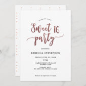 faux roos goud glitter zoet 16 uitnodiging (Voorkant / Achterkant)