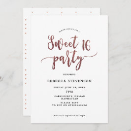 faux roos goud glitter zoet 16 uitnodiging