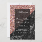Faux Roos Goud Glitter Zwart Marmer Moslim Bruilof Kaart (Voorkant)