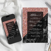 Faux Roos Goud Glitter Zwart Marmer Moslim Bruilof Kaart
