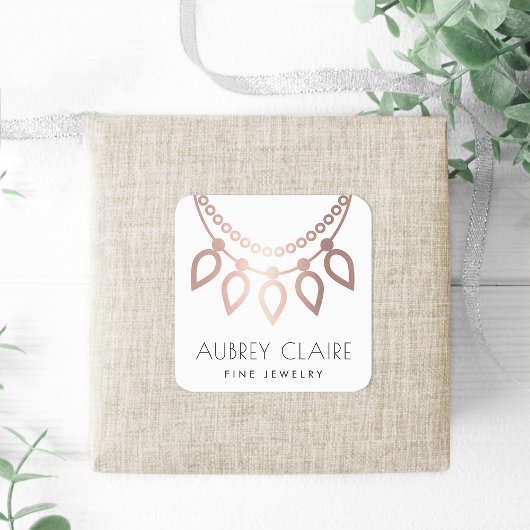 Faux Roos Goud Ketting | Juwelier Logo Vierkante Sticker