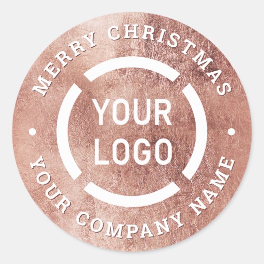 Faux Roos goud Merry Christmas Company Logo Ronde Sticker (Voorkant)