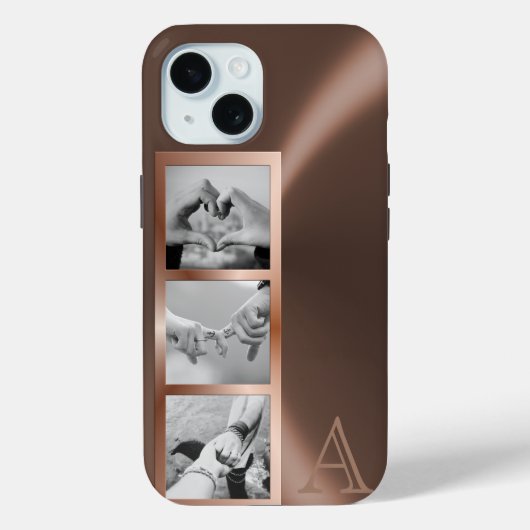 Faux Roos Goud Metallic 3 Fotocollage Monogram Case-Mate iPhone Case (Achterkant)