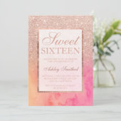 Faux roos goud ombre roze waterverf Sweet 16 Kaart (Staand voorkant)