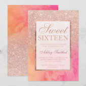 Faux roos goud ombre roze waterverf Sweet 16 Kaart (Voorkant / Achterkant)