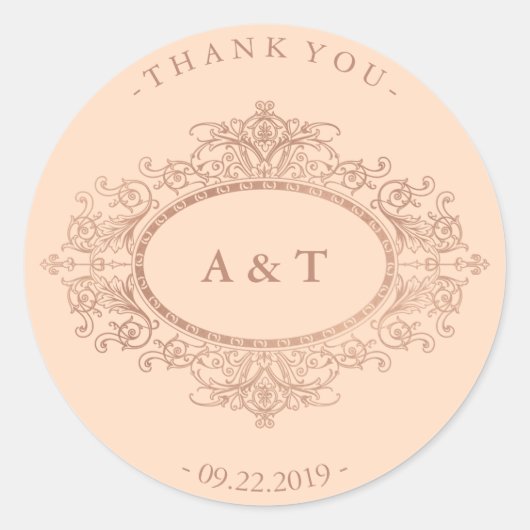  Faux Roos Goud op Blush Pink Monograms Ronde Sticker (Voorkant)