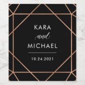 Faux Roos Goud op Zwart Modern Geometrisch Bruilof Wijn Etiket (Enkel label)