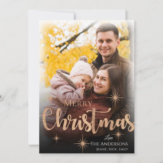 Faux Roos Goud Vrolijk Kerstmis Foto Feestdagenkaart (Voorkant)