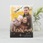 Faux Roos Goud Vrolijk Kerstmis Foto Feestdagenkaart (Staand voorkant)