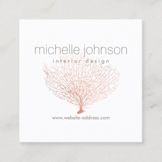 Faux Roos Goud Zee Fan Koraal Interieur Designer Vierkante Visitekaartje (Voorkant)