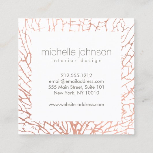 Faux Roos Goud Zee Fan Koraal Interieur Designer Vierkante Visitekaartje (Achterkant)