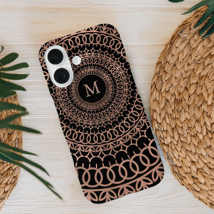 Faux Roos goud & zwart ingewikkelde mandala monogr iPhone 16 Hoesje