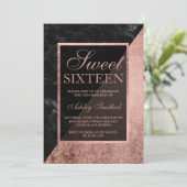 Faux roos goud zwart marmer kleurblok Sweet 16 Kaart (Staand voorkant)