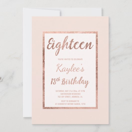 Faux roos goudbruin roze elegant 18e verjaardag kaart (Voorkant)