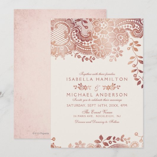 Faux roos goudelegant bruinbruis kaart (Voorkant / Achterkant)