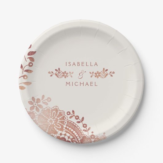 Faux roos goudelegant  bruinbruis papieren bordje (Voorkant)