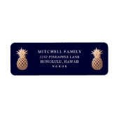 Faux Roos gouden ananas op marineblauw Etiket (Voorkant)