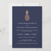 Faux Roos Gouden Ananas op Midnight Blue Bruiloft Kaart (Voorkant)