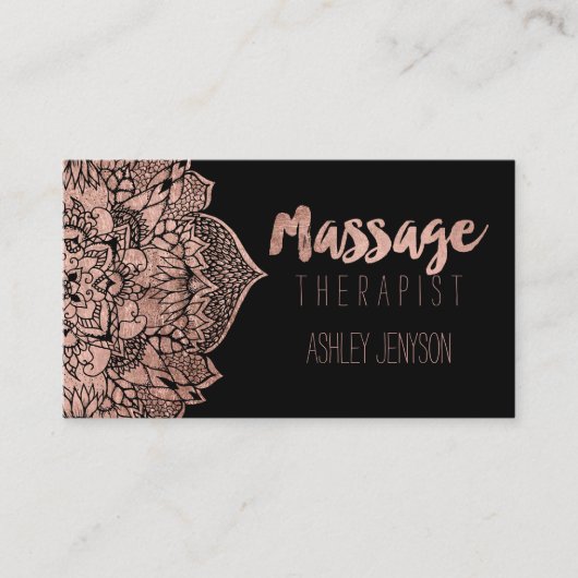 Faux roos gouden boho bloemen mandala massage visitekaartje (Voorkant)