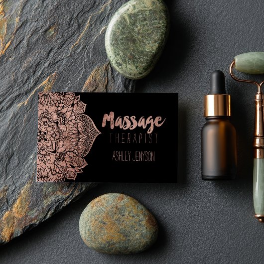 Faux roos gouden boho bloemen mandala massage visitekaartje