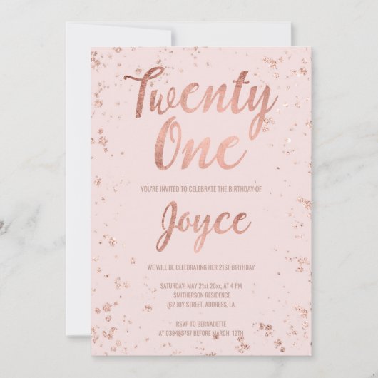 Faux roos gouden confetti blush 21ste Verjaardag n Kaart (Voorkant)