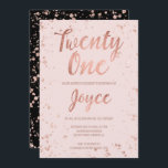 Faux roos gouden confetti blush 21ste Verjaardag n Kaart<br><div class="desc">Faux roos gold confetti splatters blush roze 21st Birthday custom name. Een moderne 21e verjaardag met moderne, originele en eenvoudige faux gouden folie van het roos met roos gouden confetti splatters en handgeschreven stijl borsteltypografie op een volledig aanpasbare pastelroze kleur achtergrond en zwart aan de achterkant. . Als u een...</div>