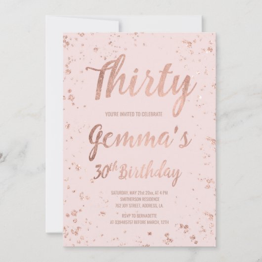 Faux roos gouden confetti blush 30ste Verjaardag n Kaart (Voorkant)