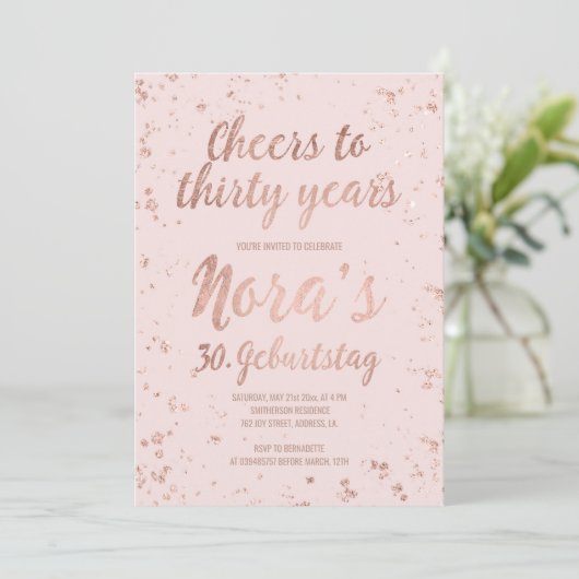 Faux roos gouden confetti blush dertig 30ste verja kaart (Staand voorkant)
