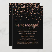 Faux Roos Gouden Confetti op Black Engagement Part Kaart (Voorkant / Achterkant)