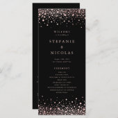 Faux Roos Gouden Folie Confetti Stippen Zwart Brui Programmakaart (Voorkant / Achterkant)