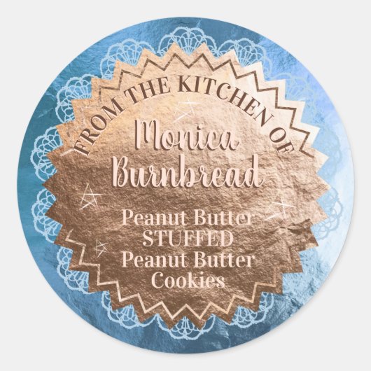 Faux roos gouden folie kant uit de keuken van ronde sticker (Voorkant)