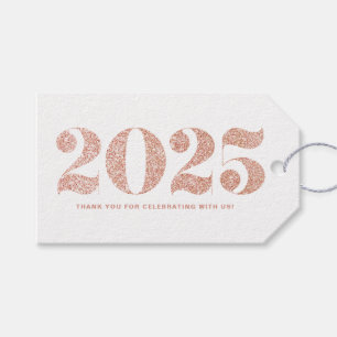 Faux Roos Gouden Glitter 2024 Typografie Nieuwjaar Cadeaulabel