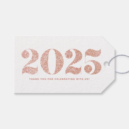 Faux Roos Gouden Glitter 2024 Typografie Nieuwjaar Cadeaulabel (Voorkant (Horizontaal))