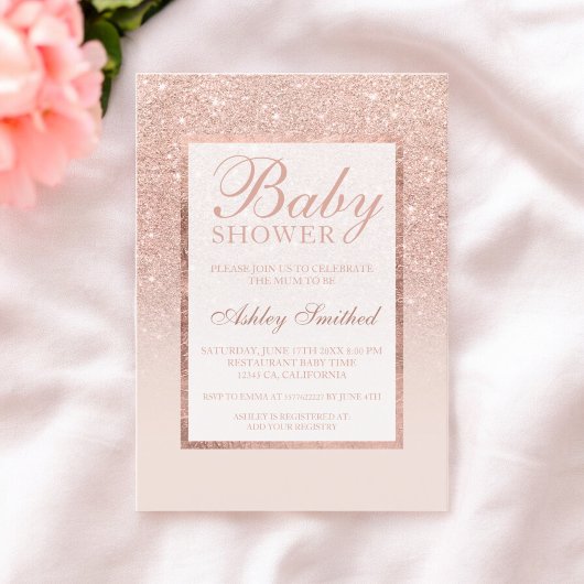 Faux roos gouden glitter elegant chic Baby shower Kaart