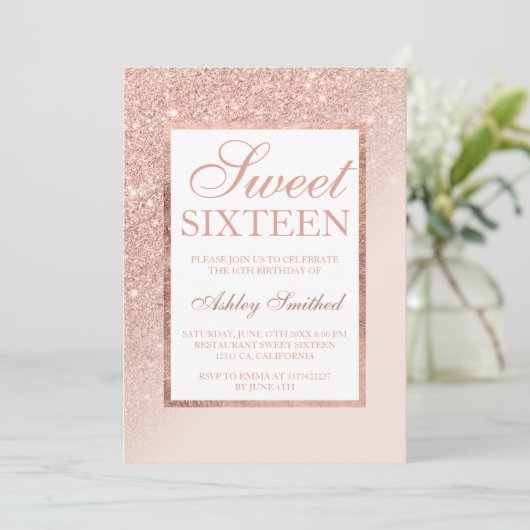 Faux roos gouden glitter elegante chique Sweet 16  Kaart (Staand voorkant)