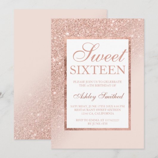 Faux roos gouden glitter elegante chique Sweet 16 Kaart (Voorkant / Achterkant)